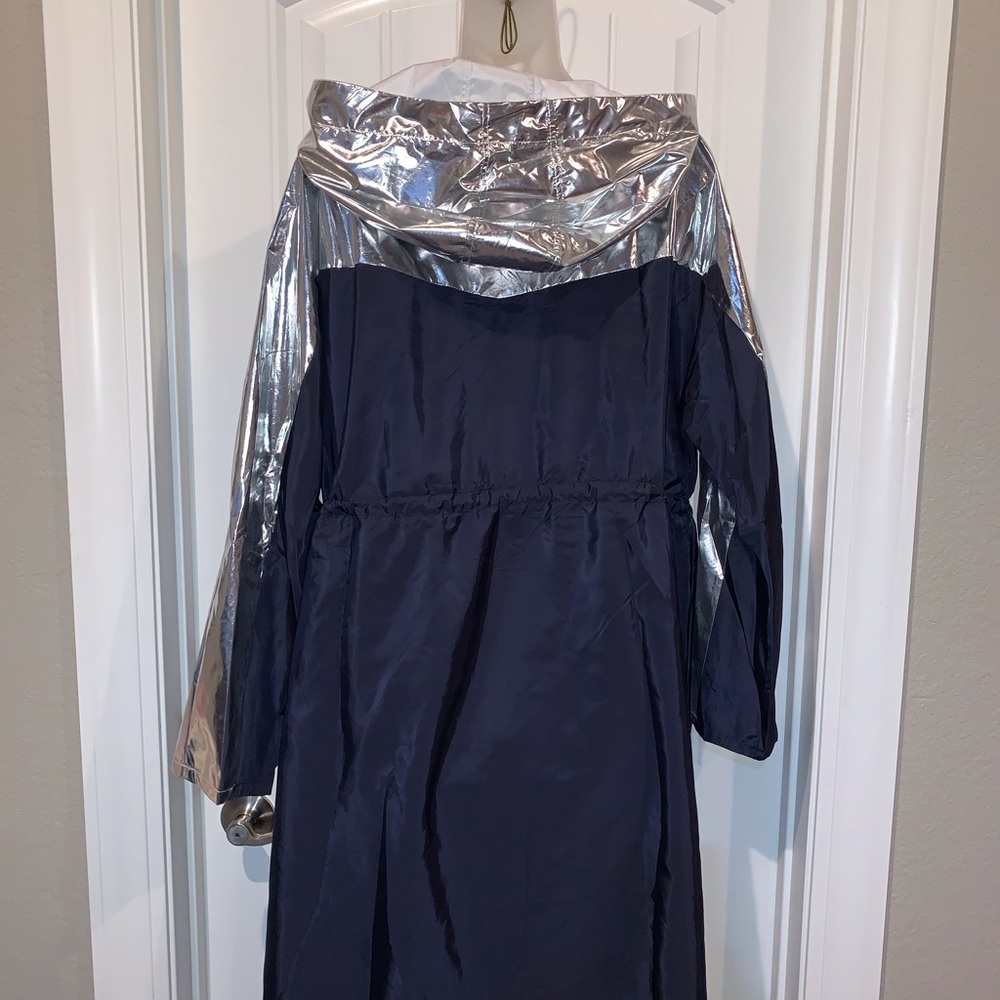 Navy & Silver Drawstring Waist Hooded Windbreaker - Picture 11 of 12